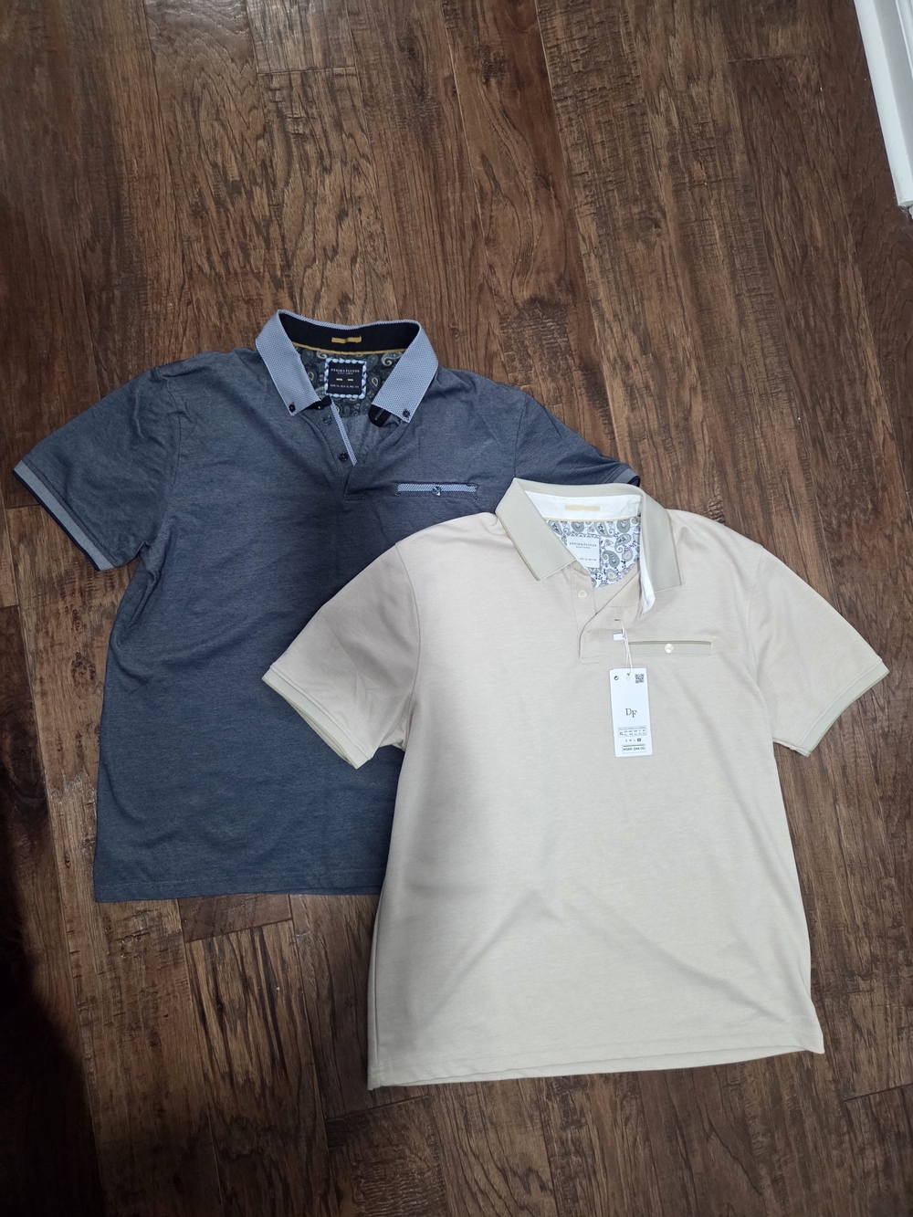 Denim & Flower Short-Sleeve Polo Set - Beige and Charcoal